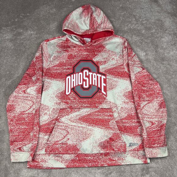 Ohio State Buckeyes Zubaz Pullover Hoodie Size XL Gray Red Static Print - Picture 1 of 5